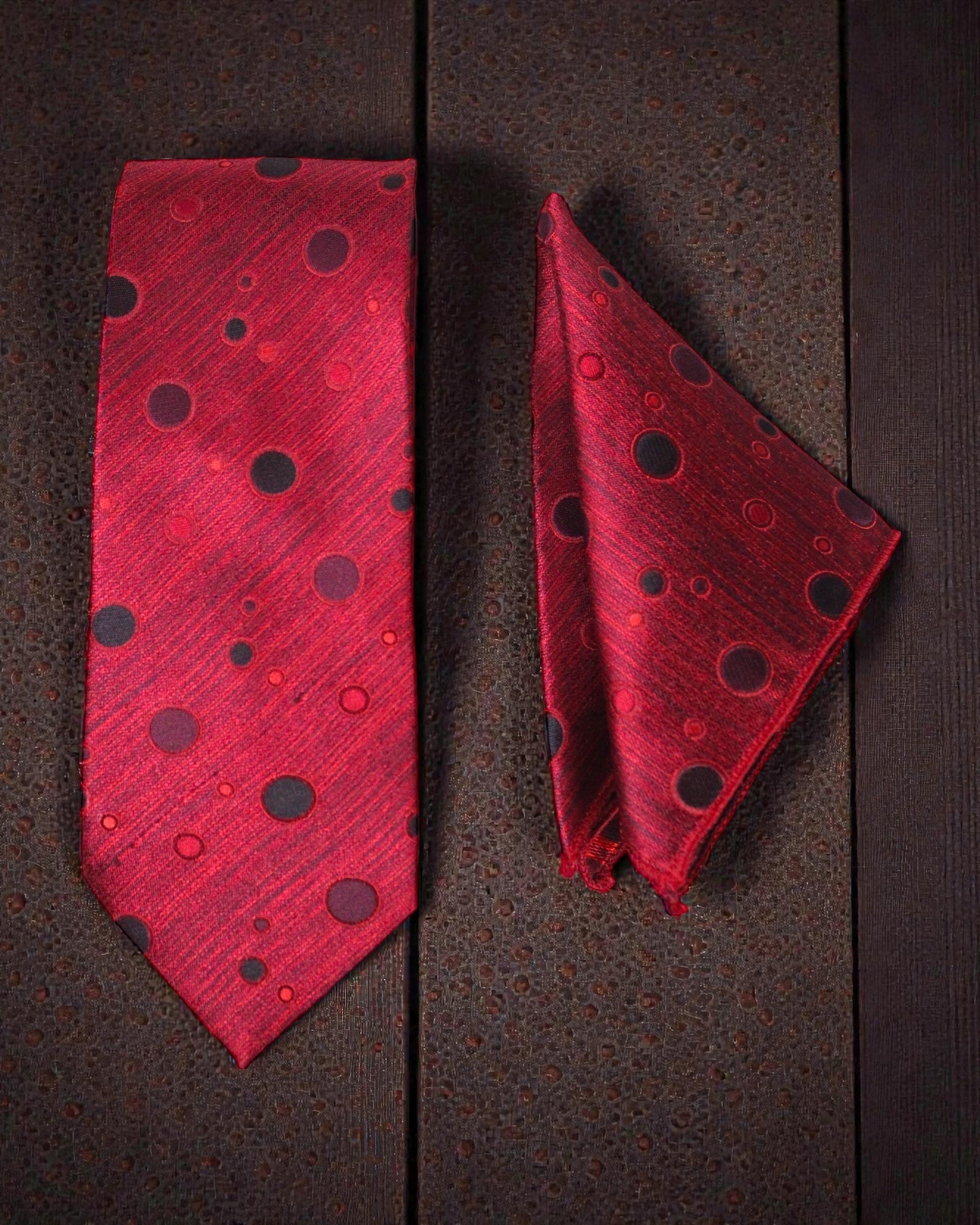 Red Polka Dot Microsilk Tie Set with Pocket Square
