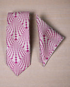 Silver & Magenta Geometric Microsilk Tie Set with Pocket Square