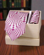 Silver & Magenta Geometric Microsilk Tie Set with Pocket Square