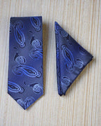Classic Blue Paisley Microsilk Tie Set with Pocket Square