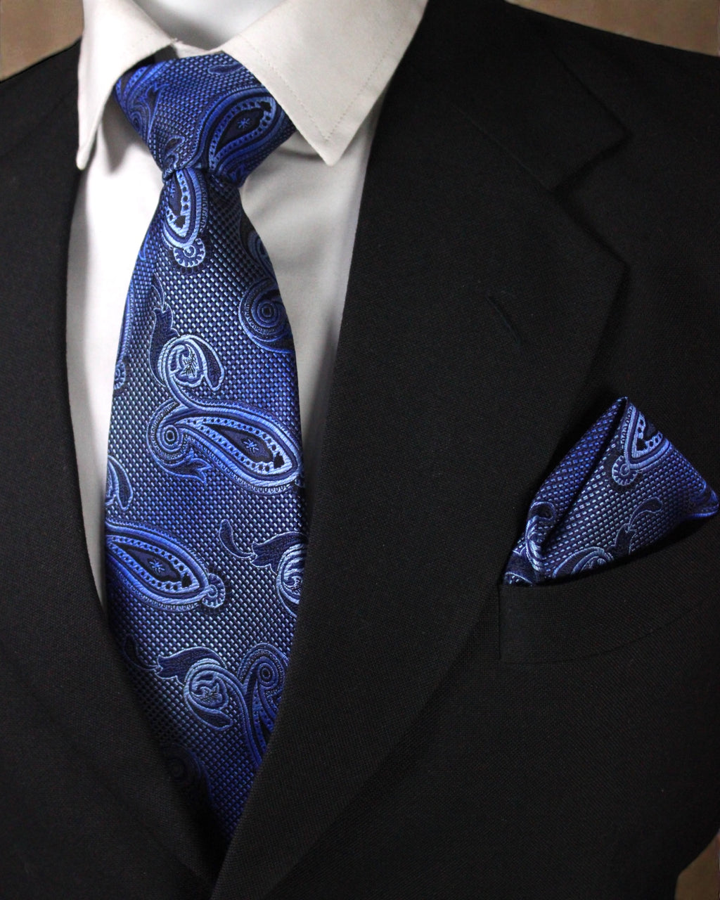 Classic Blue Paisley Microsilk Tie Set with Pocket Square