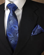 Classic Blue Paisley Microsilk Tie Set with Pocket Square