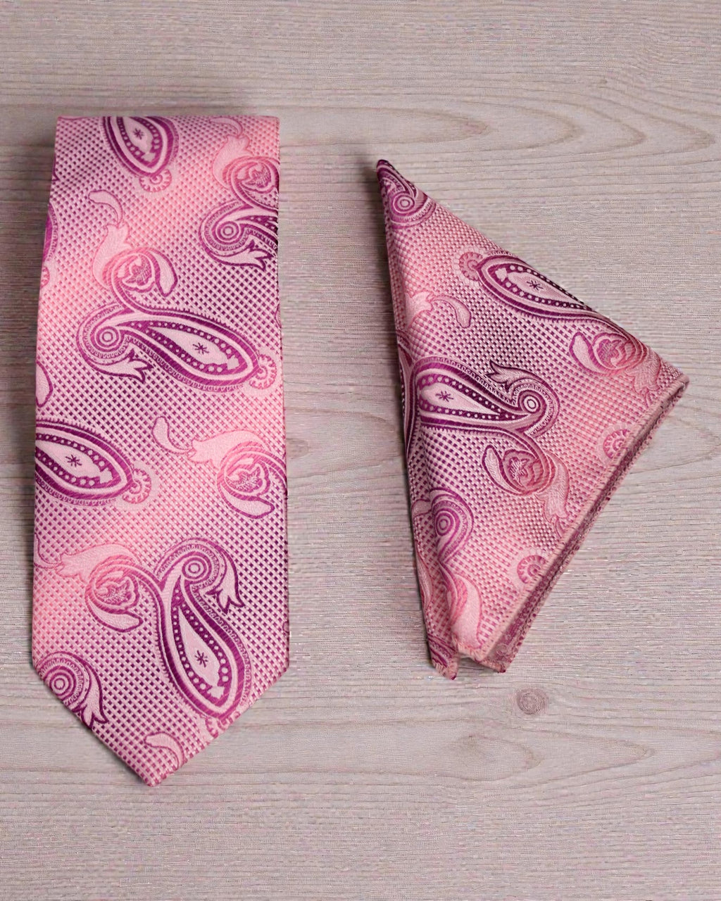 Luxury Pink Paisley Microsilk Tie Set with Pocket Square