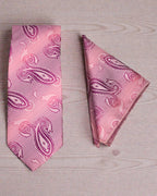 Luxury Pink Paisley Microsilk Tie Set with Pocket Square