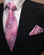 Luxury Pink Paisley Microsilk Tie Set with Pocket Square