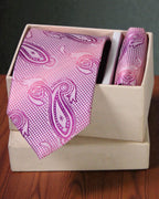 Luxury Pink Paisley Microsilk Tie Set with Pocket Square
