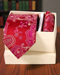 Red & Magenta Paisley Microsilk Tie Set with Pocket Square