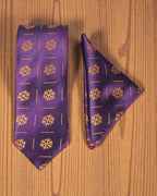 Purple & Gold Geometric Microsilk Tie Set with Pocket Square