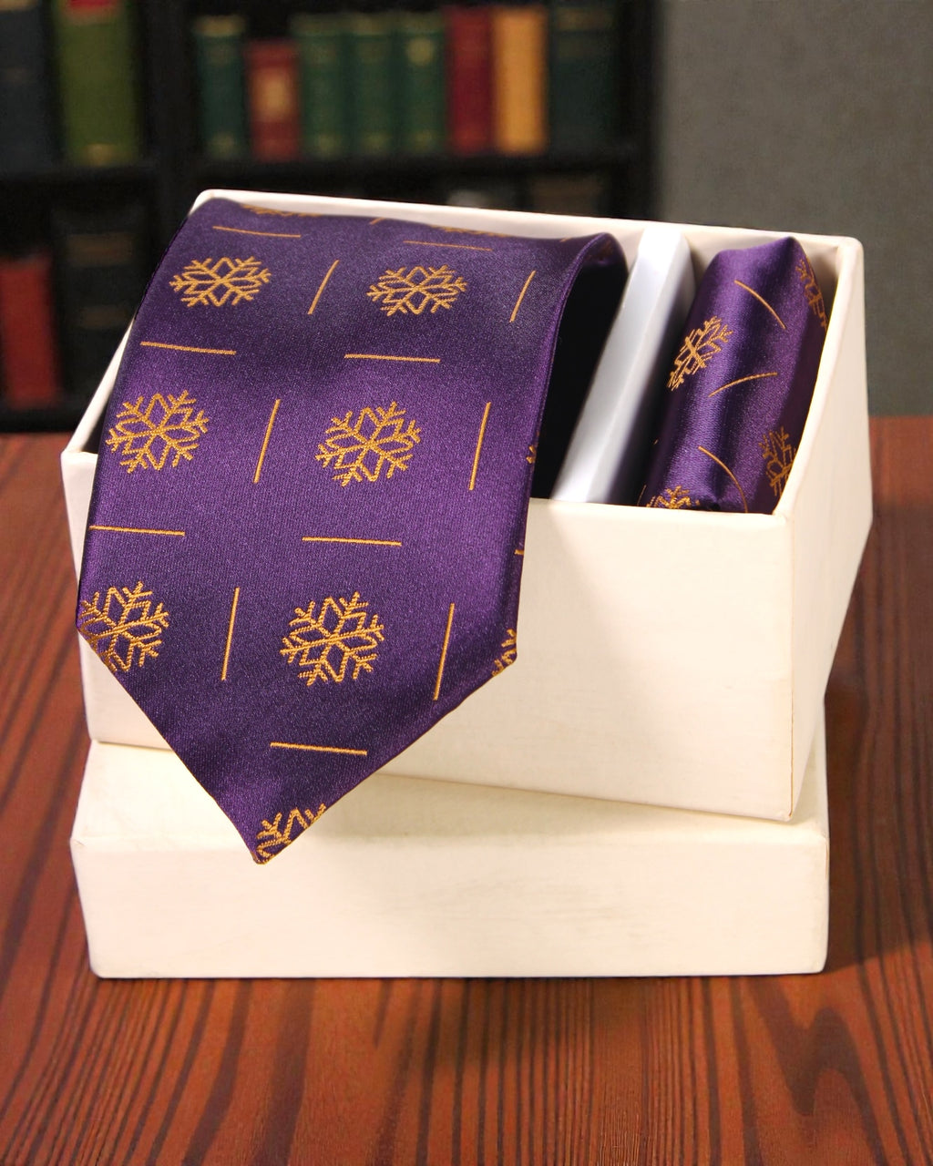 Purple & Gold Geometric Microsilk Tie Set with Pocket Square