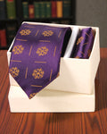 Purple & Gold Geometric Microsilk Tie Set with Pocket Square