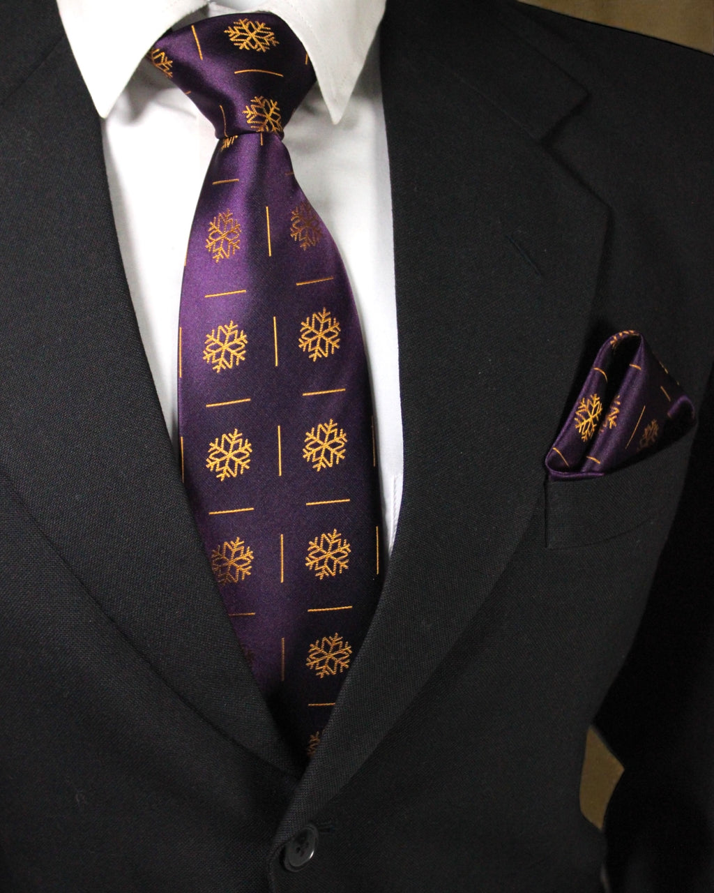 Purple & Gold Geometric Microsilk Tie Set with Pocket Square