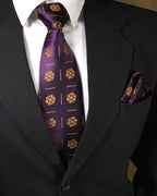 Purple & Gold Geometric Microsilk Tie Set with Pocket Square