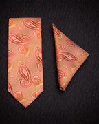 Peach & Coral Paisley Microsilk Tie Set with Pocket Square