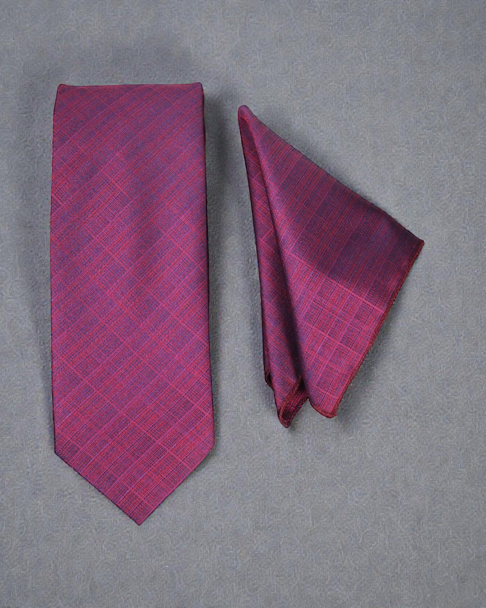 Maroon Textured Microsilk Tie Set with Pocket Square
