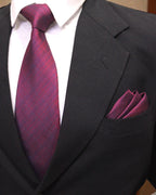 Maroon Textured Microsilk Tie Set with Pocket Square