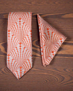Orange & Silver Geometric Microsilk Tie Set with Pocket Square