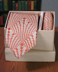Orange & Silver Geometric Microsilk Tie Set with Pocket Square