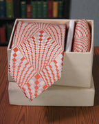 Orange & Silver Geometric Microsilk Tie Set with Pocket Square