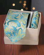 Teal & Lime Paisley Microsilk Tie Set with Pocket Square