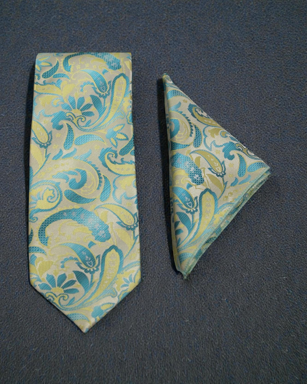 Teal & Lime Paisley Microsilk Tie Set with Pocket Square