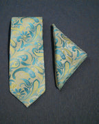 Teal & Lime Paisley Microsilk Tie Set with Pocket Square