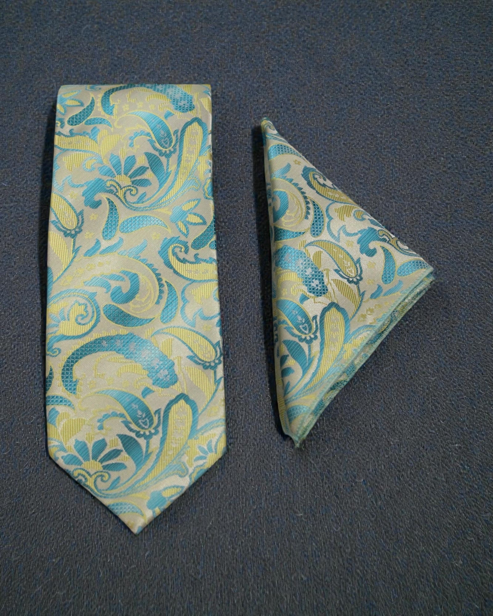 Teal & Lime Paisley Microsilk Tie Set with Pocket Square