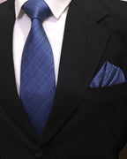 Navy Blue Textured Microsilk Tie Set with Pocket Square