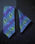 Royal Blue & Green Paisley Microsilk Tie Set with Pocket Square