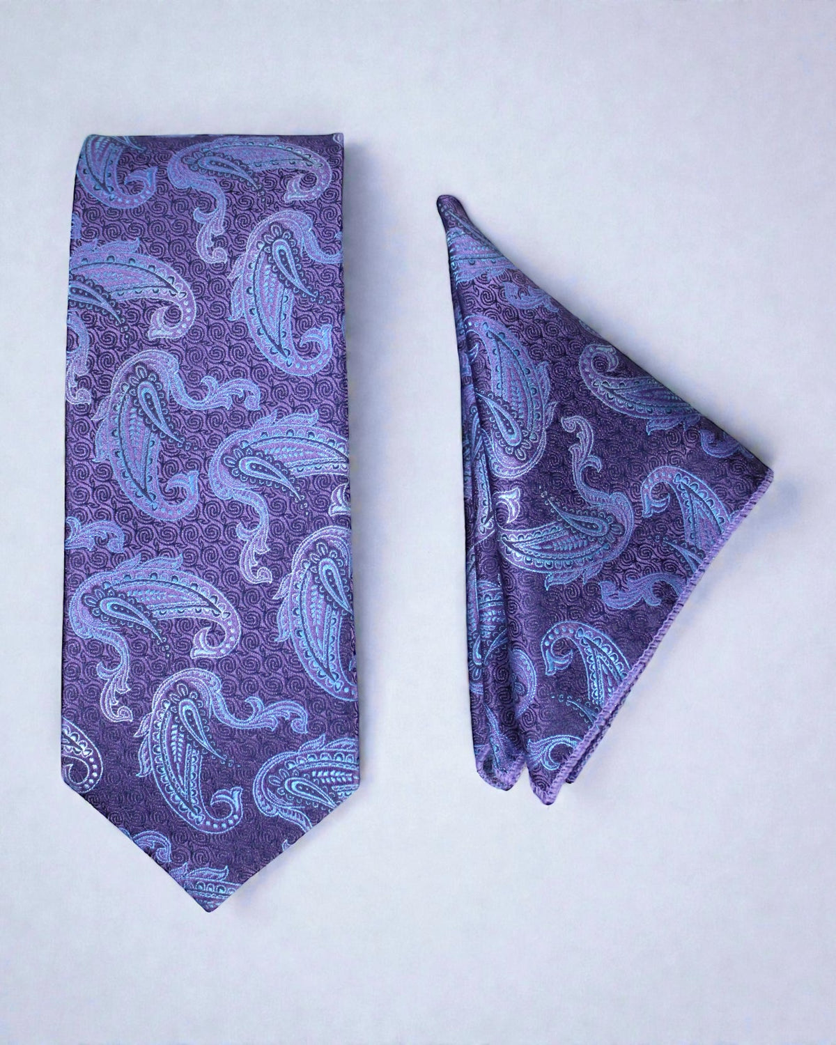 Royal Purple Paisley Microsilk Tie Set with Pocket Square