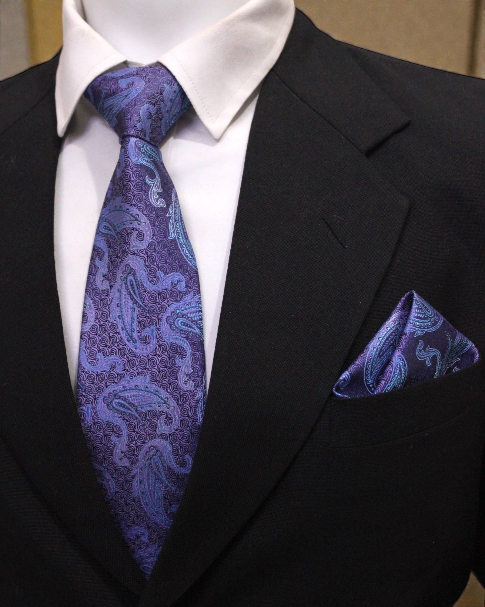 Royal Purple Paisley Microsilk Tie Set with Pocket Square