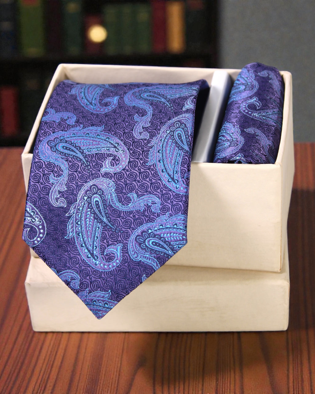 Royal Purple Paisley Microsilk Tie Set with Pocket Square