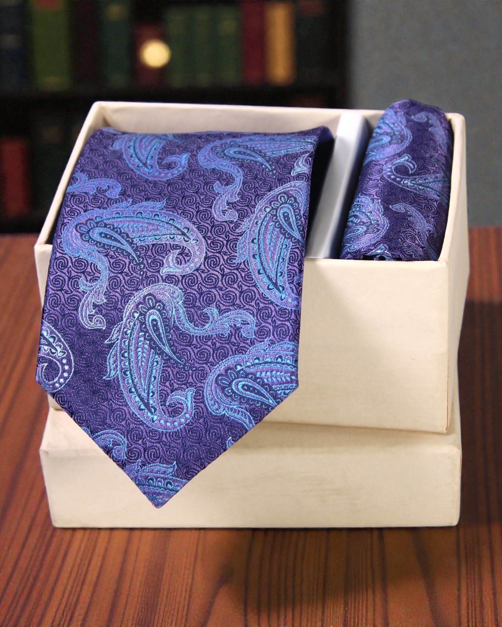 Royal Purple Paisley Microsilk Tie Set with Pocket Square