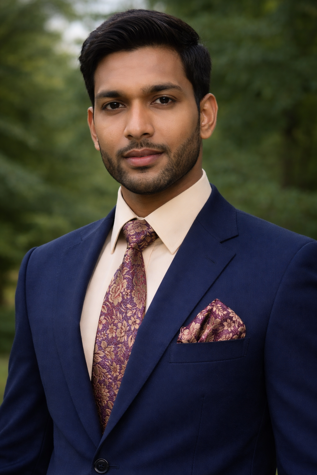 Burgundy Blue Floral Microsilk Tie Set with Pocket Square