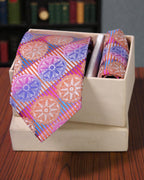Multicolor Geometric Floral Microsilk Tie Set with Pocket Square