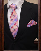 Multicolor Geometric Floral Microsilk Tie Set with Pocket Square
