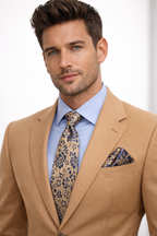 Gold & Navy Blue Floral Microsilk Tie Set with Pocket Square