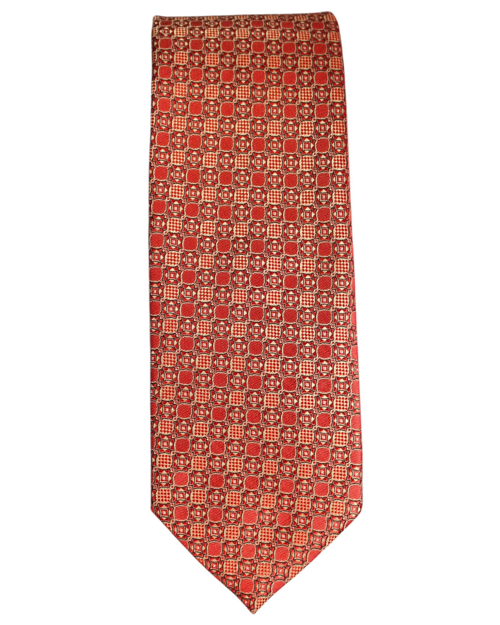 Red geometric pattern microsilk tie for men 
