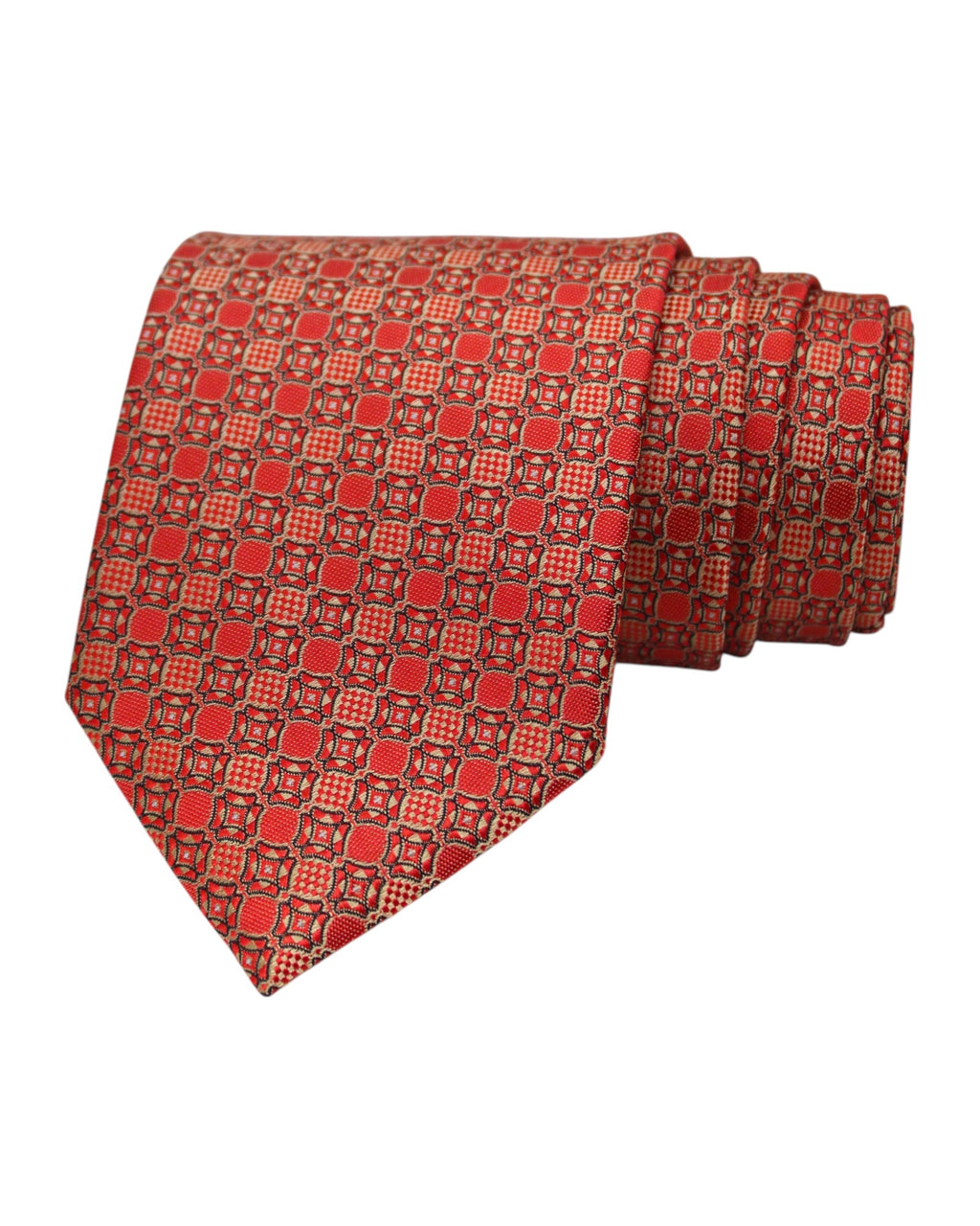 Red geometric pattern microsilk tie for men