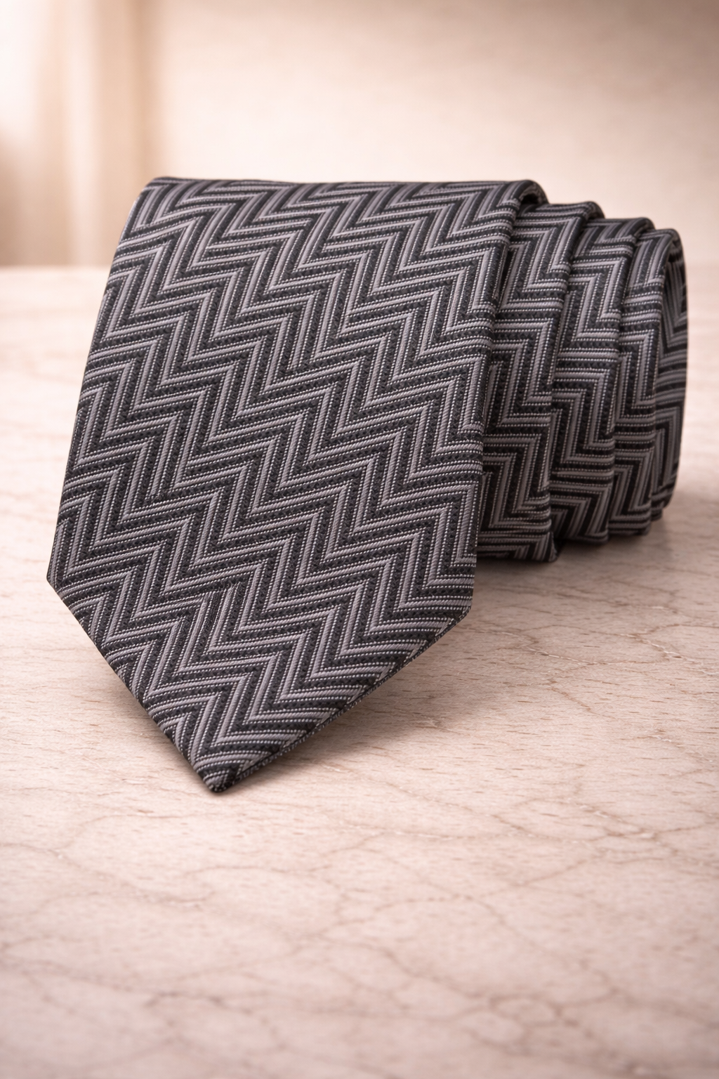 Grey & Black Zigzag Pattern Microsilk Tie