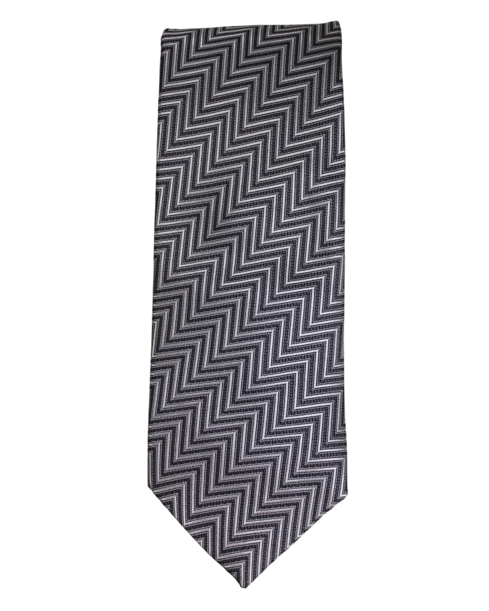 Grey & Black Zigzag Pattern Microsilk Tie