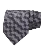 Grey & Black Zigzag Pattern Microsilk Tie
