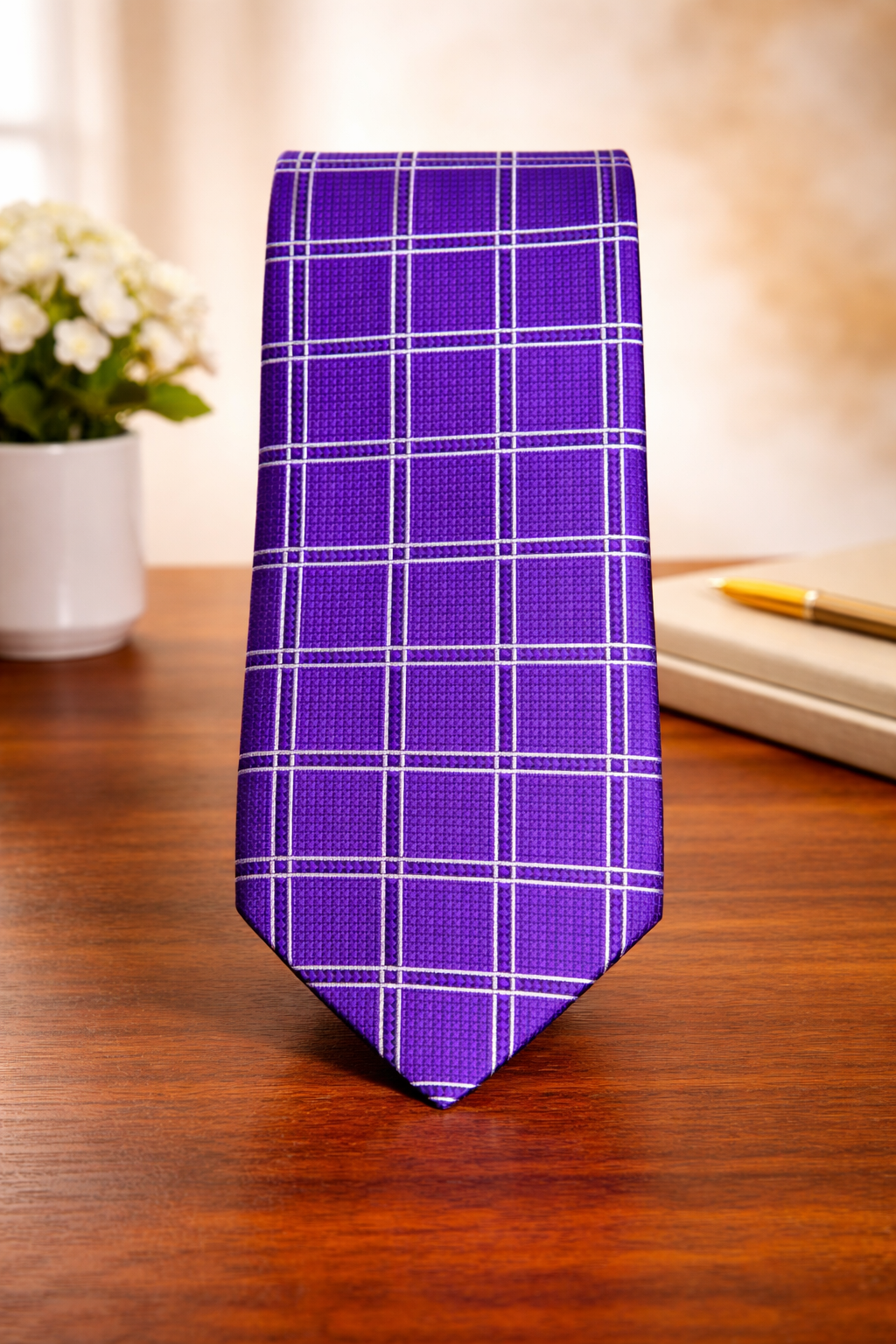 Royal Purple Checkered Microsilk Tie