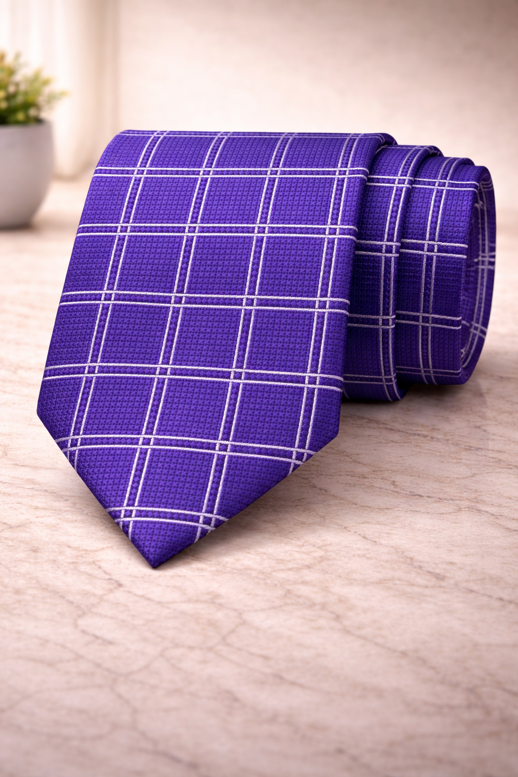 Royal Purple Checkered Microsilk Tie