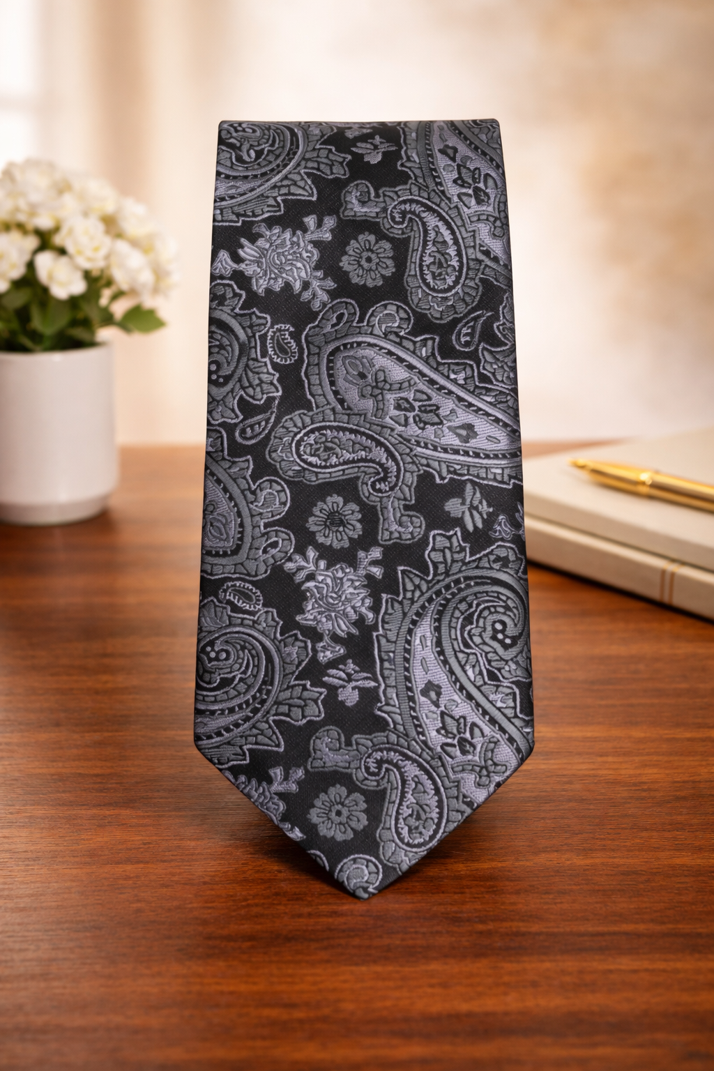 Charcoal Grey Paisley Microsilk Tie