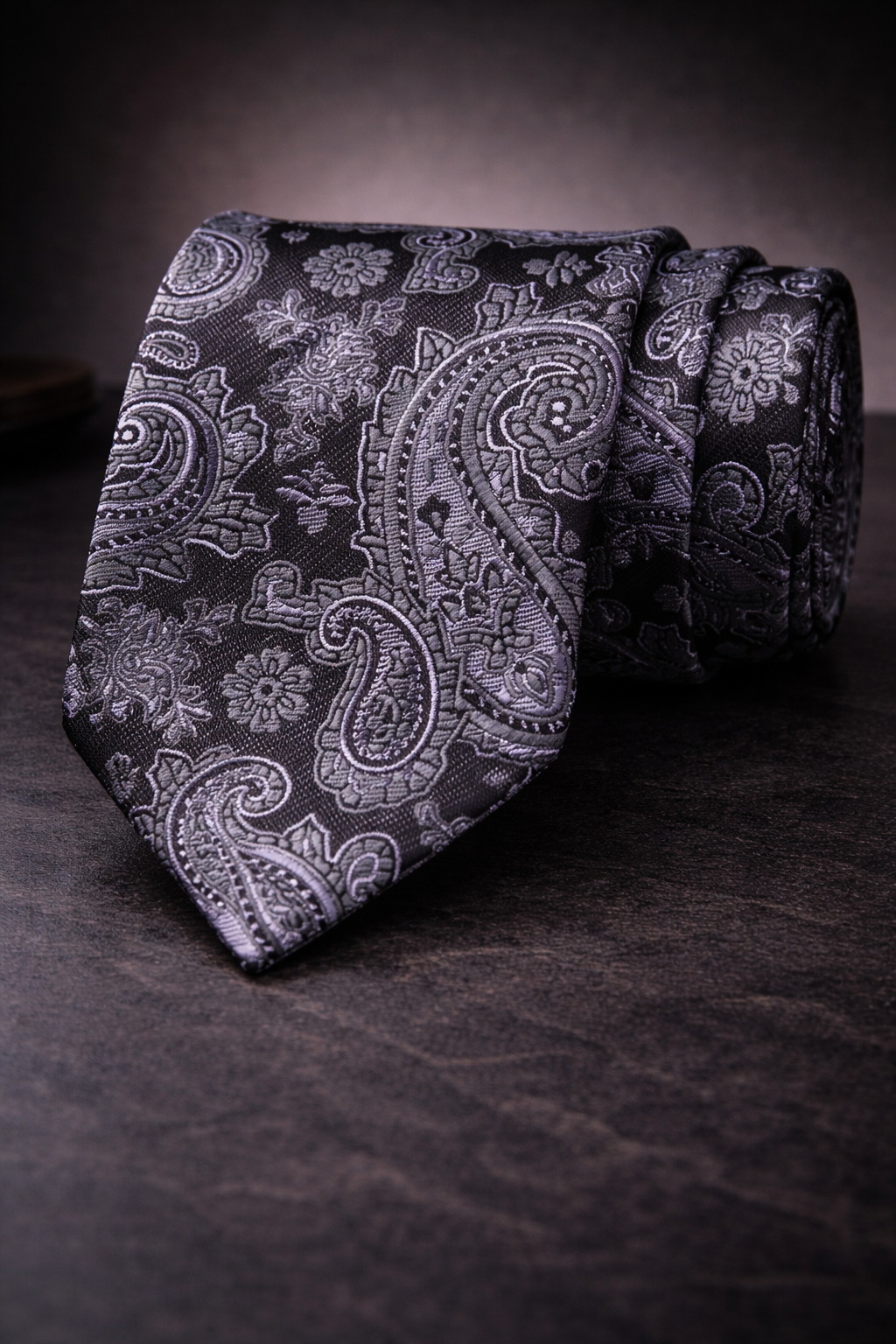 Charcoal Grey Paisley Microsilk Tie