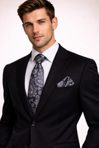 Charcoal Grey Paisley Microsilk Tie