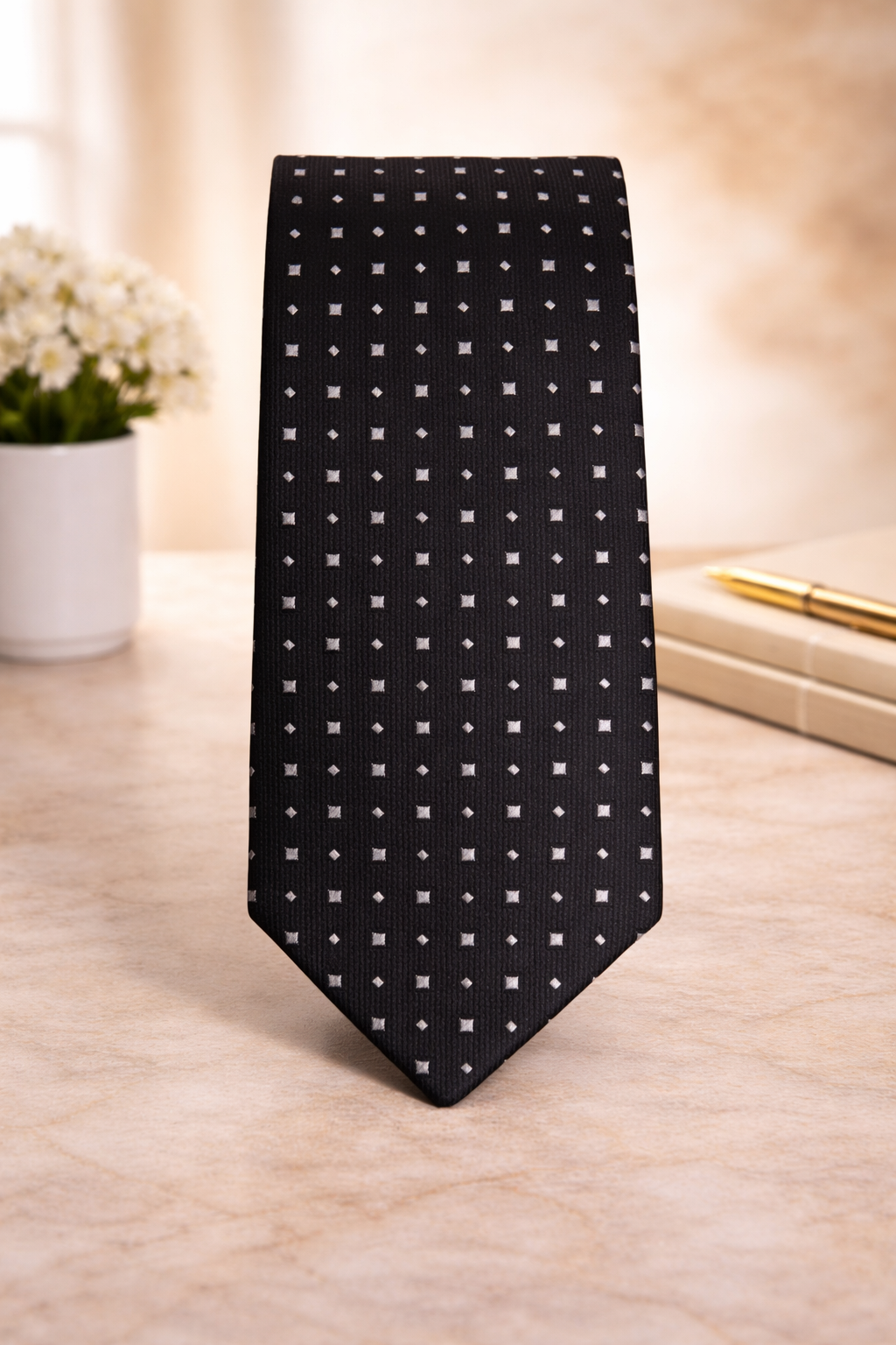 Black Geometric Dot Microsilk Tie