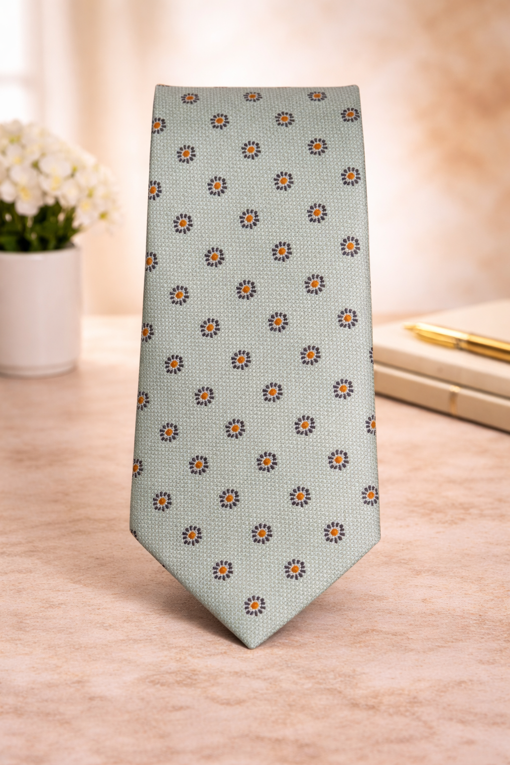 Light Mint Green Floral Dot Microsilk Tie