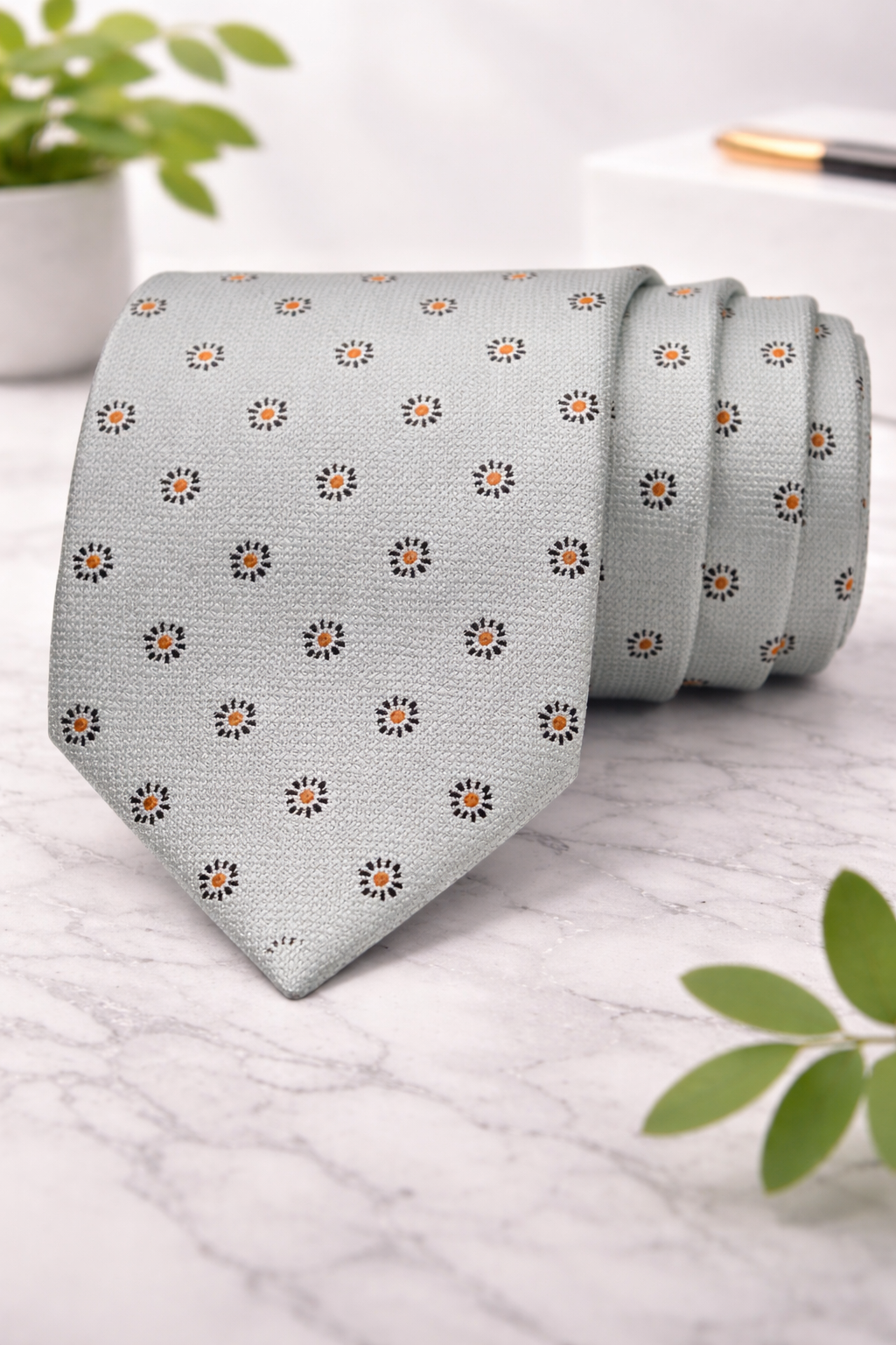 Light Mint Green Floral Dot Microsilk Tie