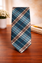 Teal Blue Plaid Check Microsilk Tie
